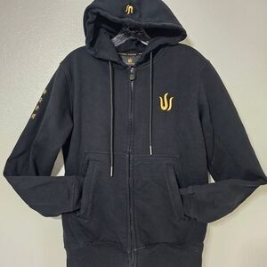 Triton Poker Black Zip-Up Hoodie Gold Logo Embroidered Size M